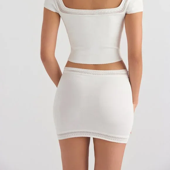 House of Cb 'Sarelle' Ivory Dainty Ribbed Knit Mini Skirt - Picture 3 of 12